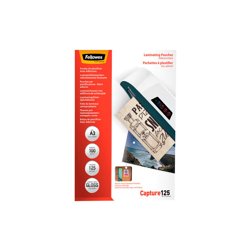 Funda para Plastificar Fellowes A3 125 Micras (Pack 100 und)
