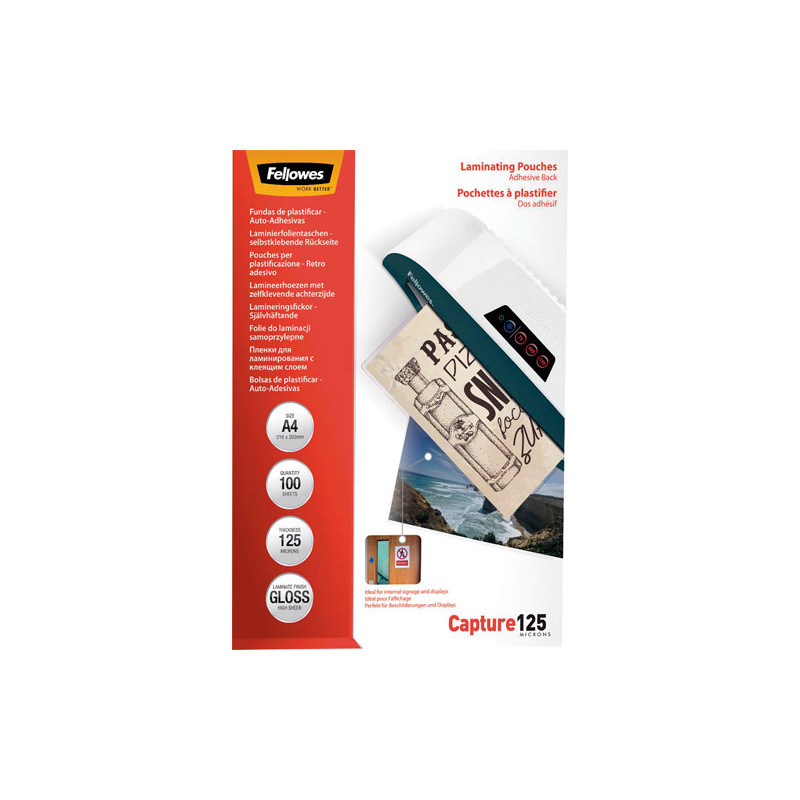 Funda para Plastificar Fellowes A4 125 Micras (Pack 100 und)