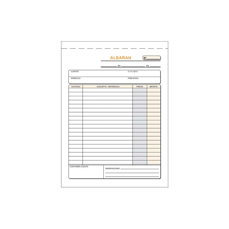 Talonario albarán Cuarto apaisado Triplicado Blanco 50 juegos