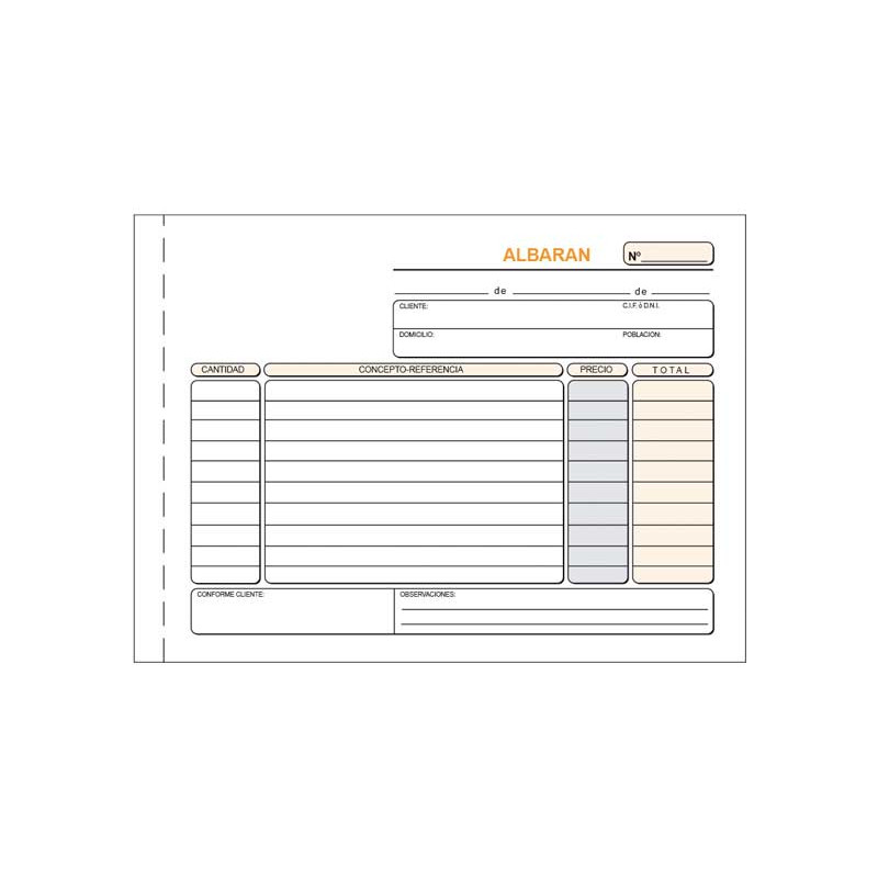 Talonario albarán Cuarto apaisado Duplicado Blanco 50 juegos