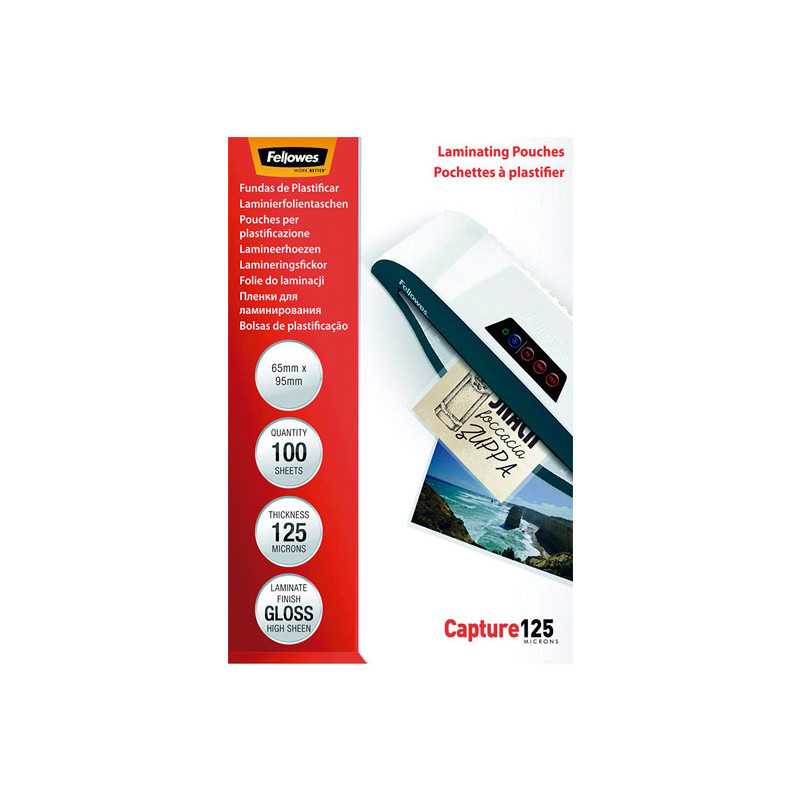 Funda para Plastificar Fellowes 65 X 95 mm 125 Micras (Pack 100 und)